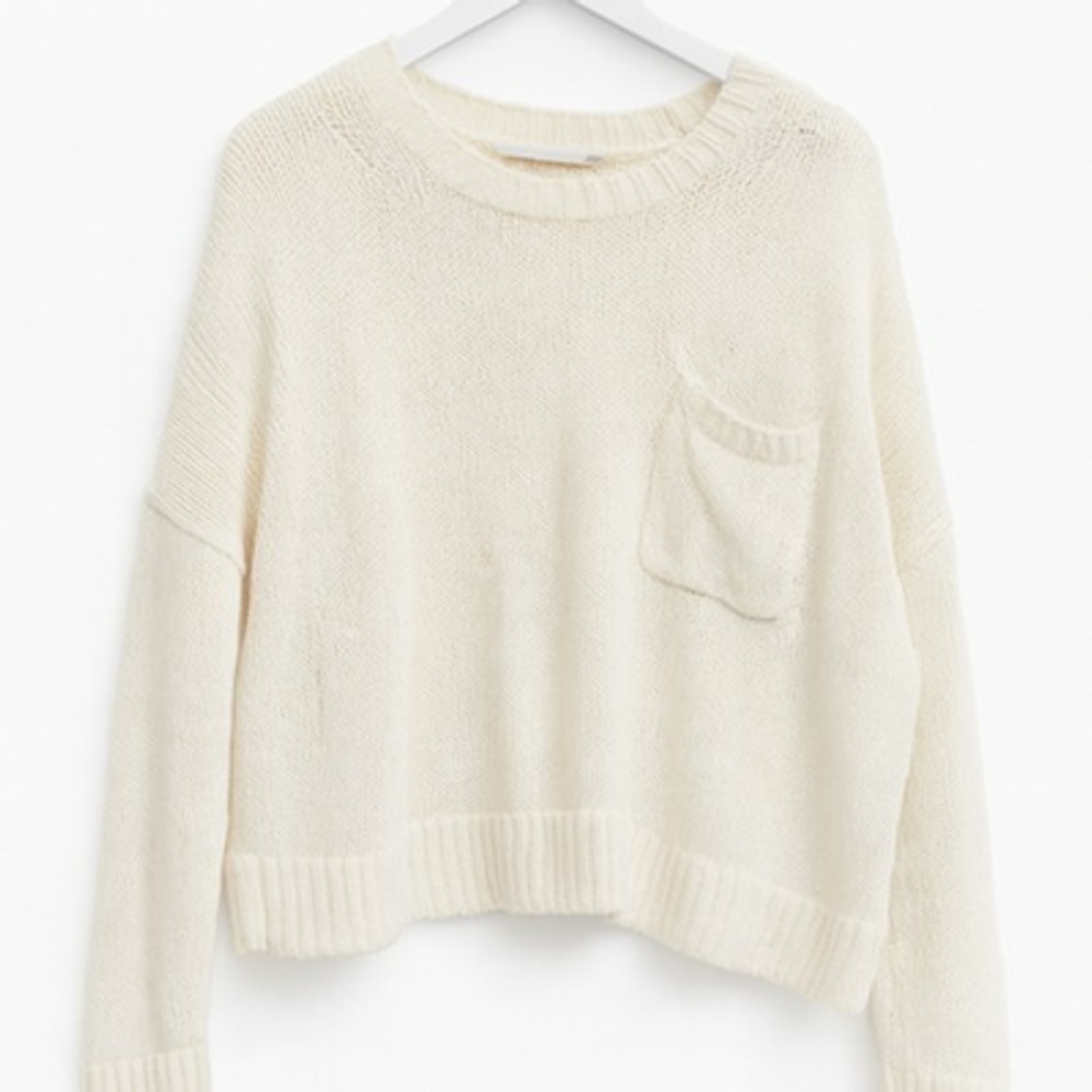 Banana Republic Women's M Ivory Linen Cotton Chunky Knit Pocket Crewneck Sweater